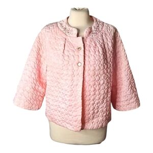 Vintage Barbizon soft pink quilted embroidered flowers bed jacket size m…