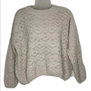 Moon & Madison Open Knit Cropped Boxy Chunky Sweater Ivory XS