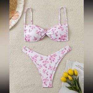 SHEIN Swim Floral Print Twist Bikini Set size M