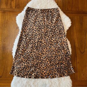 Nasty Gal Satin Leopard Animal Print Pull on Midi Skirt Size 8