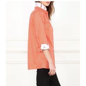 Hinson Wu Monica 3/4 sleeve orange & white stripe button front blouse size 4