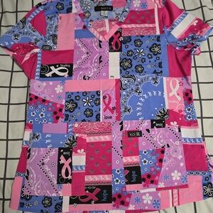 Koi Basics Breast Cancer Awareness scrub top size Med