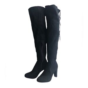 VESPOSE WOMENS OVER THE KNEE ZIPPER FAUX LEATHER  BLACK SAZZY HILL  BOOTS SIZE 8