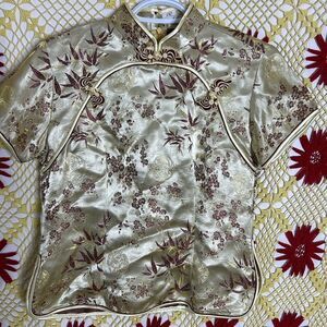 Vtg Y2k Gold Cheongsam Blouse