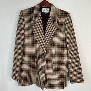 Vintage Le Suit Wool Blend Houndstooth Blazer Women’s 8 Neutral Brown Career