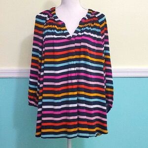 Crown & Ivy Naby Striped Quarter Buttoned 3/4 Balloon Sleeves Flowy Top