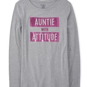 Auntie with Attitude The Childrens Place gray T-shirt metallic design Medium New