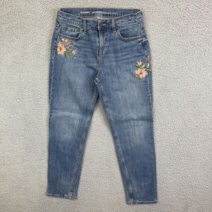 Old Navy Womens Bohemian Style Boyfriend Straight Droit Jeans w Embroidery Sz 2