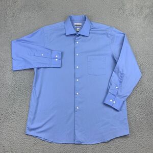 Van Heusen Shirt Mens 16.5 Blue Long Sleeve Regular Fit Flex Collar Button-Up