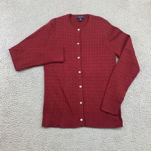 Land's End Sweater Womens Small Red Long Sleeve Button-Up 100% Pima Cotton Knit