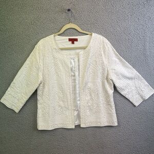 Joni B Women's White Jacket, Size L Floral Pattern Long Sleeve Open Front