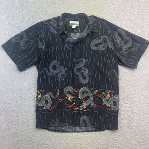 Skoops Worldwide Dragon Shirt Button Up Black Gray Polyester Mens Large