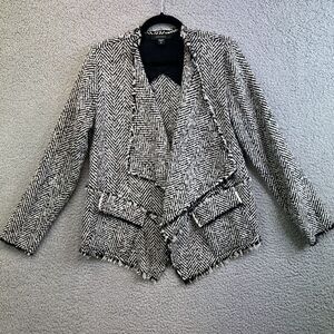 Karen Kane Womens Wool Open Jacket Sz Med Long Sleeve White Black Made in USA