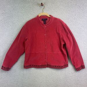 Denim &Co  Womens Soft Corduroy Jacket Size Large Red