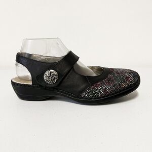 Remonte Black Genuine Leather Colorful Speckle Slingback Shoes