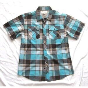 Men Miskeen Original Casual Plaid Front Button Short Sleeve Shirt Size L (MT30)