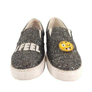 Chiara Ferragni I Feel Flat Glittered Emoji Sneakers 39 9 Silver