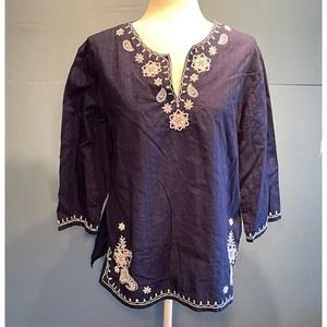 Alfred Dunner Size 14‎ Tunic Blouse Navy Blue 100% Cotton