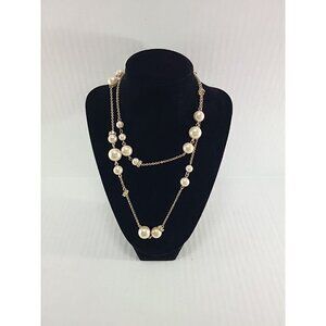 Womens J Crew 17 Inch Pearl Rhinestones Gold Tone Necklace Sparkle Dainty