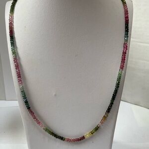 Watermelon Tourmaline Necklace 4mm beads, 24 inches long with 14k clasp