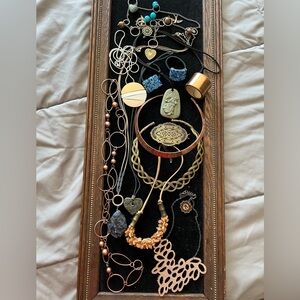 Costume jewelry grab bag. Hair decor, necklaces, short and long, retro,vintage