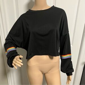 RomWe | Black crop long sleeve sweater