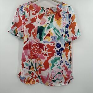 Chicos Multi Color‎ Short Sleeve Polyester Blouse Size 0 Small