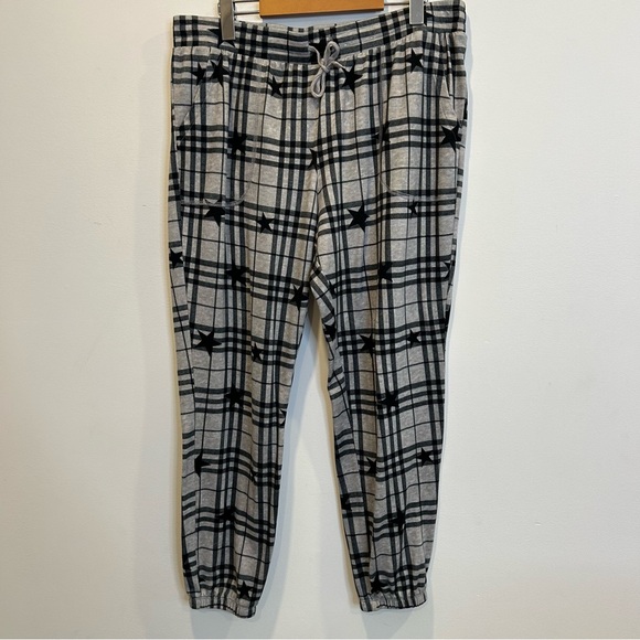 ☀️ 3/$15 Sonoma Plaid with Stars Women’s Pajamas Jogger Style Pants Black - Picture 1 of 6