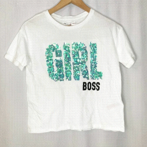 𝅺kids White Girl Boss Boxy Cotton Tee With Sequin 💚🌻