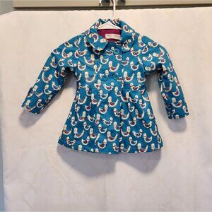 Minoti Toddler Fleece Lined Rain Coat Size 1-2yrs Blue With Paisley Birds Button