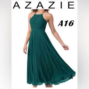 Azazie, Women's Dasha A-Line Pleated Chiffon Dress - Peacock. Size: A16. NIB