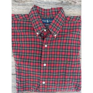 Ralph Lauren‎ Men Red Black Plaid Classic Fit Long Sleeve Button Up Shirt Size L