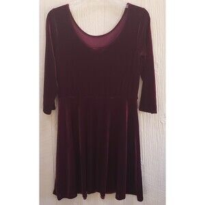 Blooms in the City burgandy 3/4 sleeve velvet pullover midi dress size large