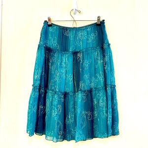 Y2K Teal Boho Floral Tiered Midi Skirt by Wrapper size Medium