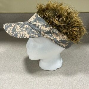 Camo FlairHair Faux Fur Hat Military Woven Cotton Polyester Adjustable Visor