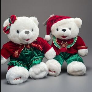 Set of 2 Walmart Dan Dee 2006 Christmas Snowflake Teddy Bear Boy Girl White Red