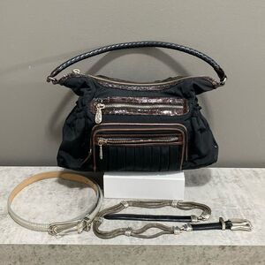 Brighton Bundle Black Nylon Handbag /Purse & 2  Brighton Belts