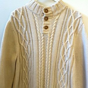 Guess, Men's Knitted Sweater Beige Cable Knit w/Mock Neck Buttons Sz L