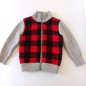 Cat & Jack Toddler Buffalo Plaid Zip Up Cotton Sweater Size 3T