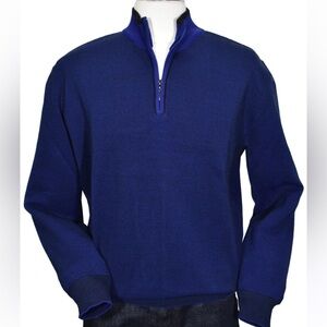 Marcello Royal Quarter Zip Sweater Men's size XL Blue Merino Wool Blend Grandpa