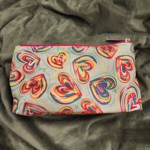 Clinique rainbow heart zippered makeup cosmetic bag pouch