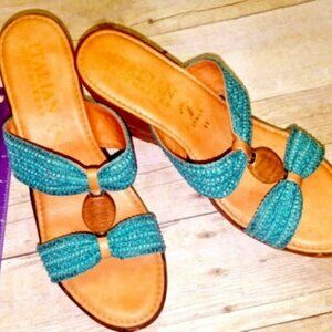 NWOB ITALIAN SHOEMAKER Womans TURQUOISE Slides Sandals GREEN/AQUA Wedges size 9