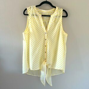 Anthropologie Maeve Yellow & White Striped Tie Front V-Neck Sleeveless Top Sz 14