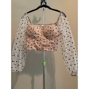 Women's Rosevelvet Polka Dot Crop Top - Size M - Pink