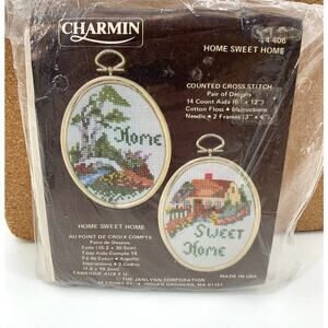 VTG NOS Janlynn-Charmin Cross Stitch Kit w/Frames Rural Home Sweet Home USA Made