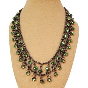 Light Green Rhinestone Choker Bib Necklace. Adjustable from 11 in. to 15 in.