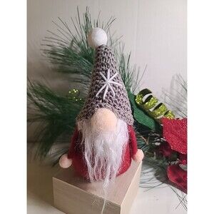 NWT Nordic Gnome Christmas Ornament 8" Grey Knit Hat Red Felt Body Midwest Gift