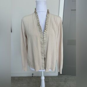 Sioni Milano Faux Leather Ruffle Open Cardigan cream Small S