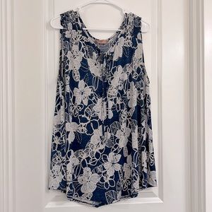 SJS Plus Size 3XL Floral Blue/Beige‎ Abstract V Front Tank Top