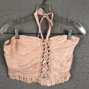 Free People Halter Top Women M Ballet Pink Corset Lace Crop Aurelia Coquette NEW